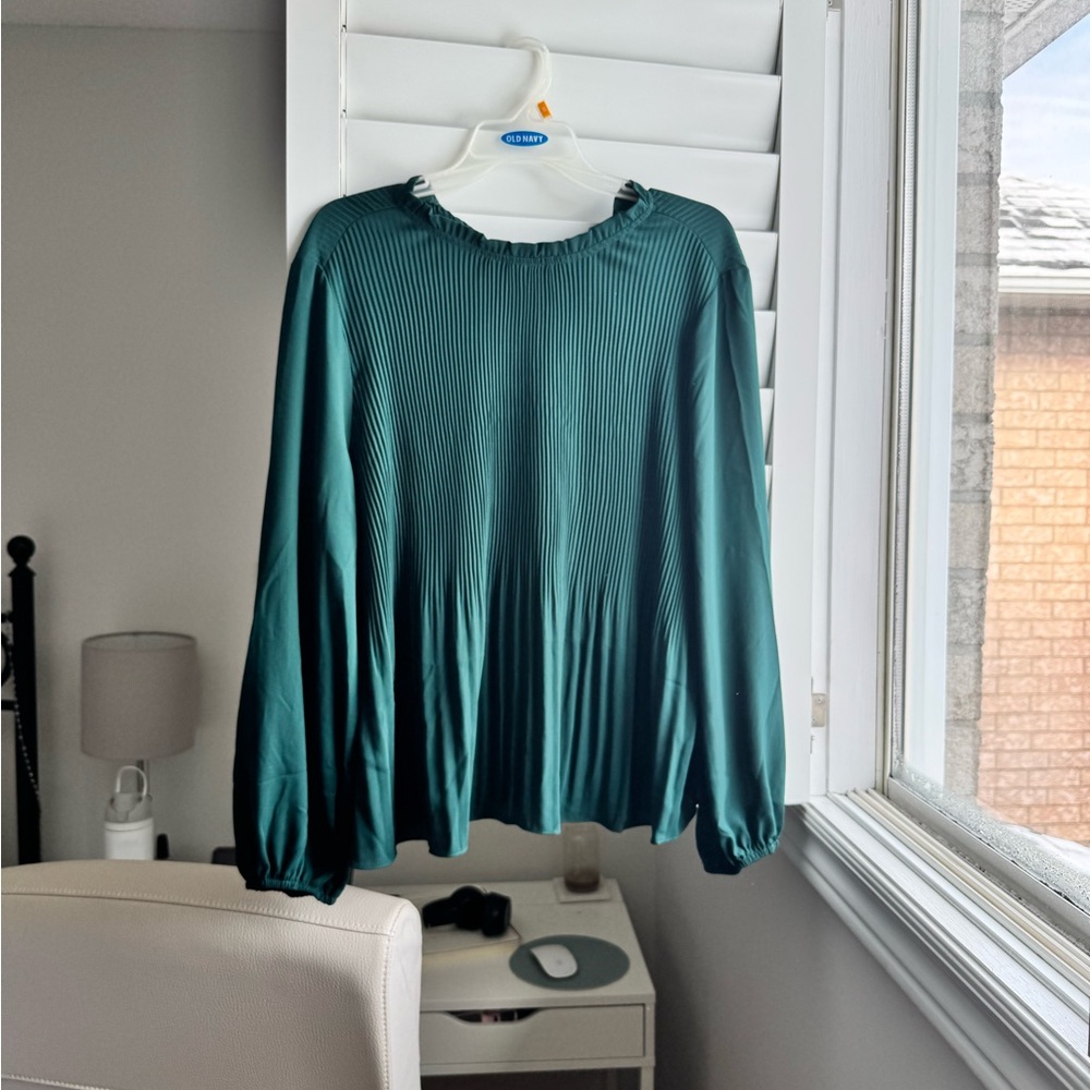 Adrianna Papell Teal Pleated Blouse